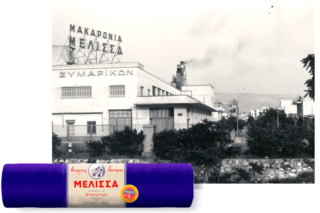 The Melissa Kikzas facility in 1960, alongside their packaging from that time. 